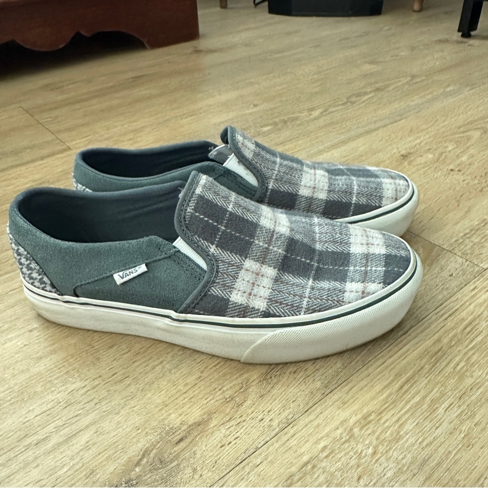 Vans Women's Asher Platform Plaid Mix Dark Grey Skate Shoes